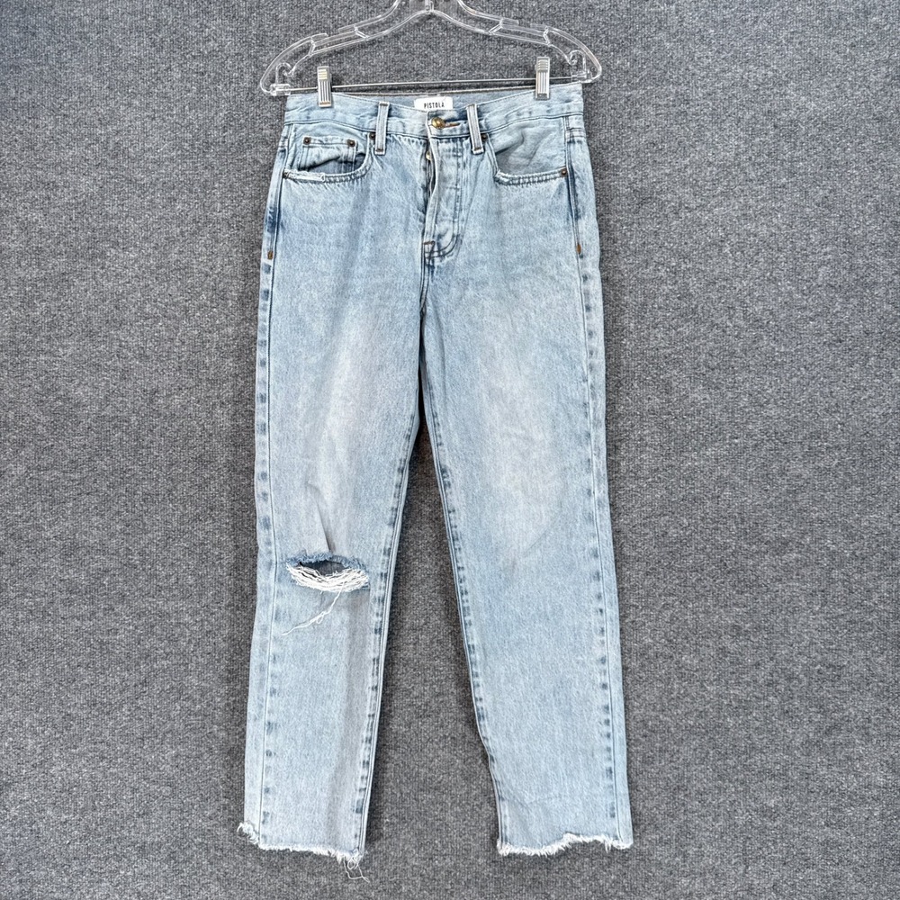 Pistola Bobbie Jeans Womens 26 Blue Distressed High Rise Straight Leg Denim
